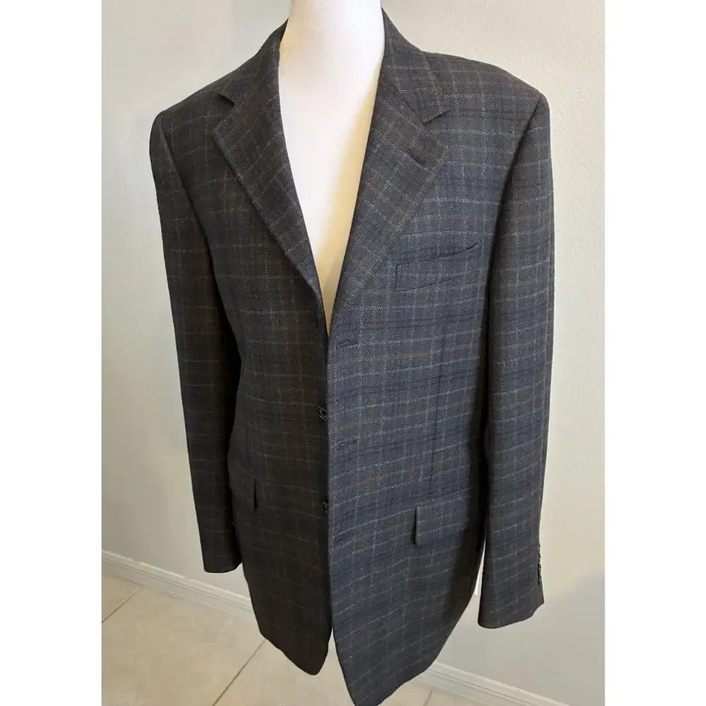 CANALI Gray Plaid Box Check 100% Wool Blazer Sport Coat Jacket US 38R S MINT